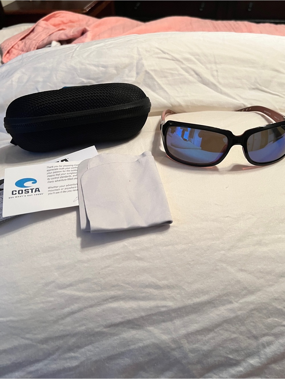 Costa Isabella Sunglasses  Black and pink, with Glass Blue Mirrored Lenses